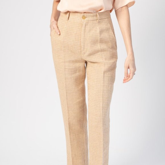 FORTE FORTE Vichy Handcrafted Cotton Linen Pant in Rosa - Picture 1 of 5